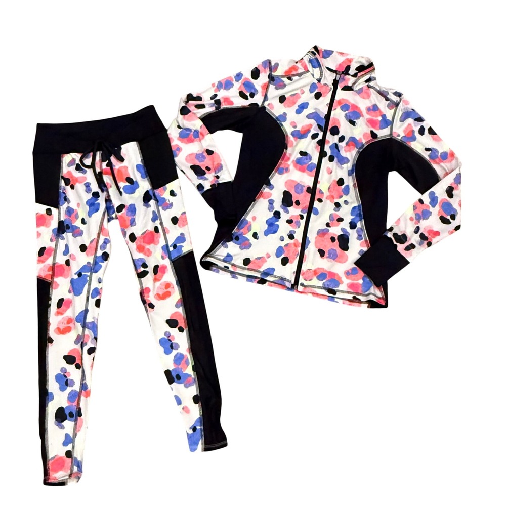EleVen by Venus Williams Womens Small Track Jacket Leggings Set Pink Blue Print